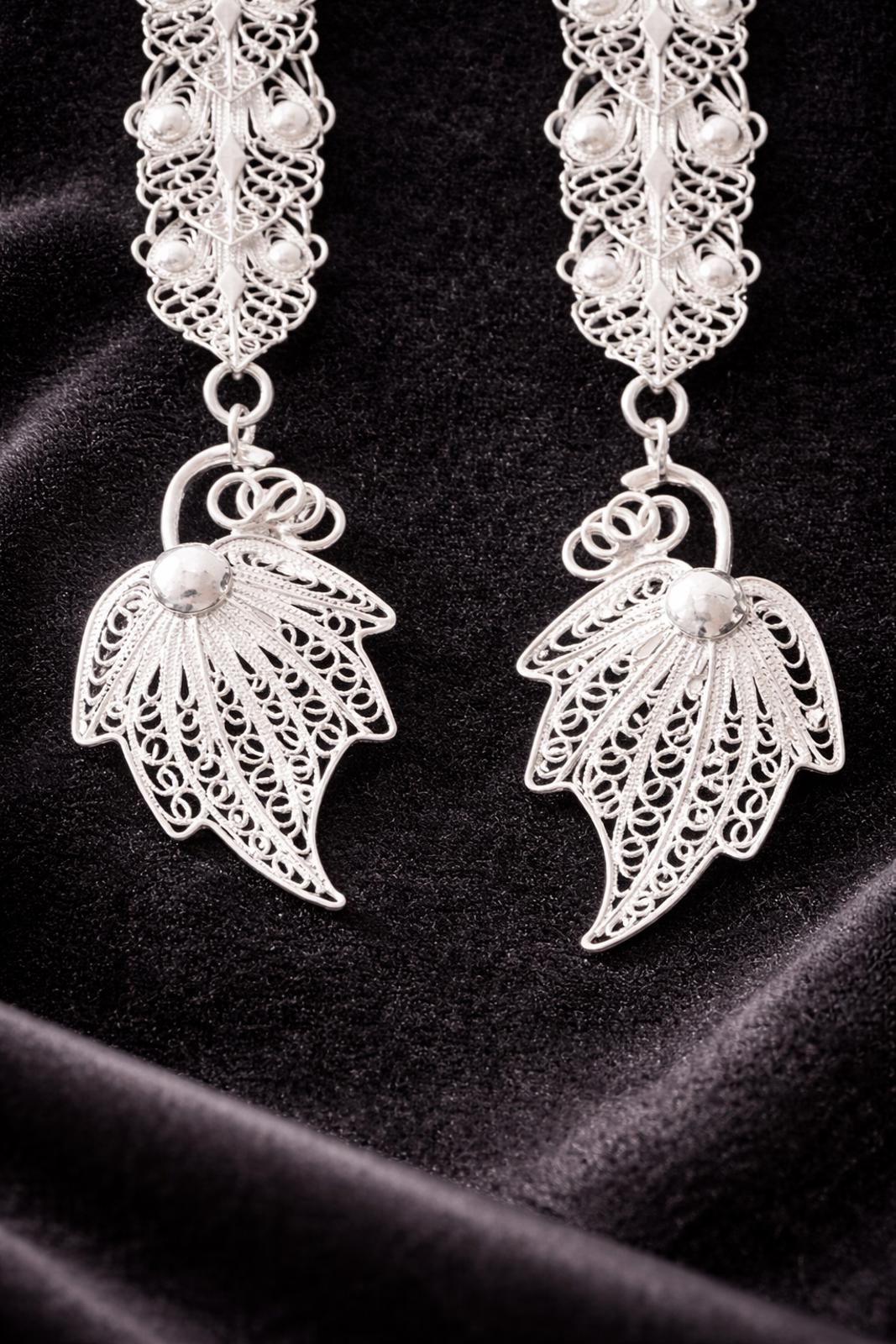 Stunning 8" Sterling Silver Filigree Leaf Dangle Earrings 9.25