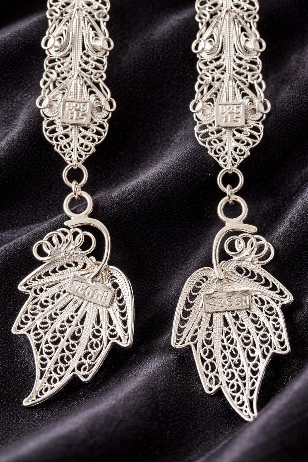 Stunning 8" Sterling Silver Filigree Leaf Dangle Earrings 9.25