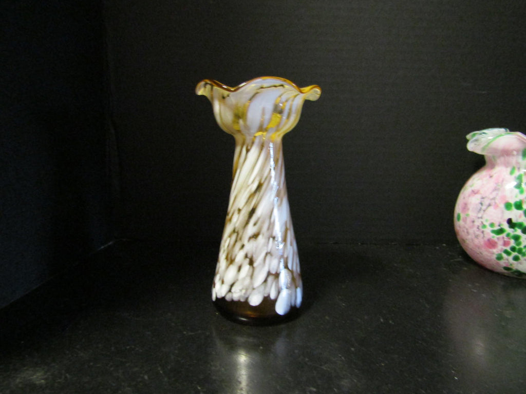 Beautiful Hand-Blown Decorative Amber Glass Speckled Vase FREE SHIPPING