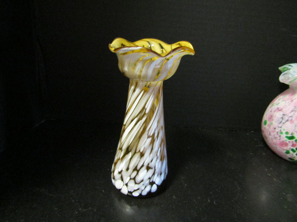 Beautiful Hand-Blown Decorative Amber Glass Speckled Vase FREE SHIPPING