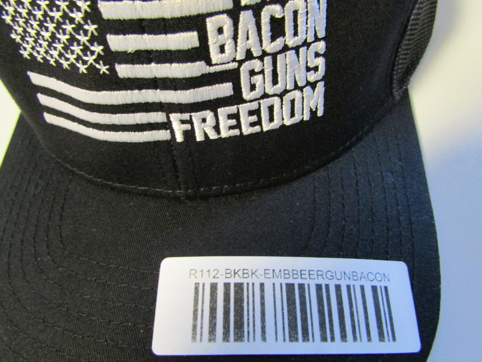 Black Mesh Back Baseball Cap Patriotic Embroidery Beer, Bacon, Guns, Freedom NEW