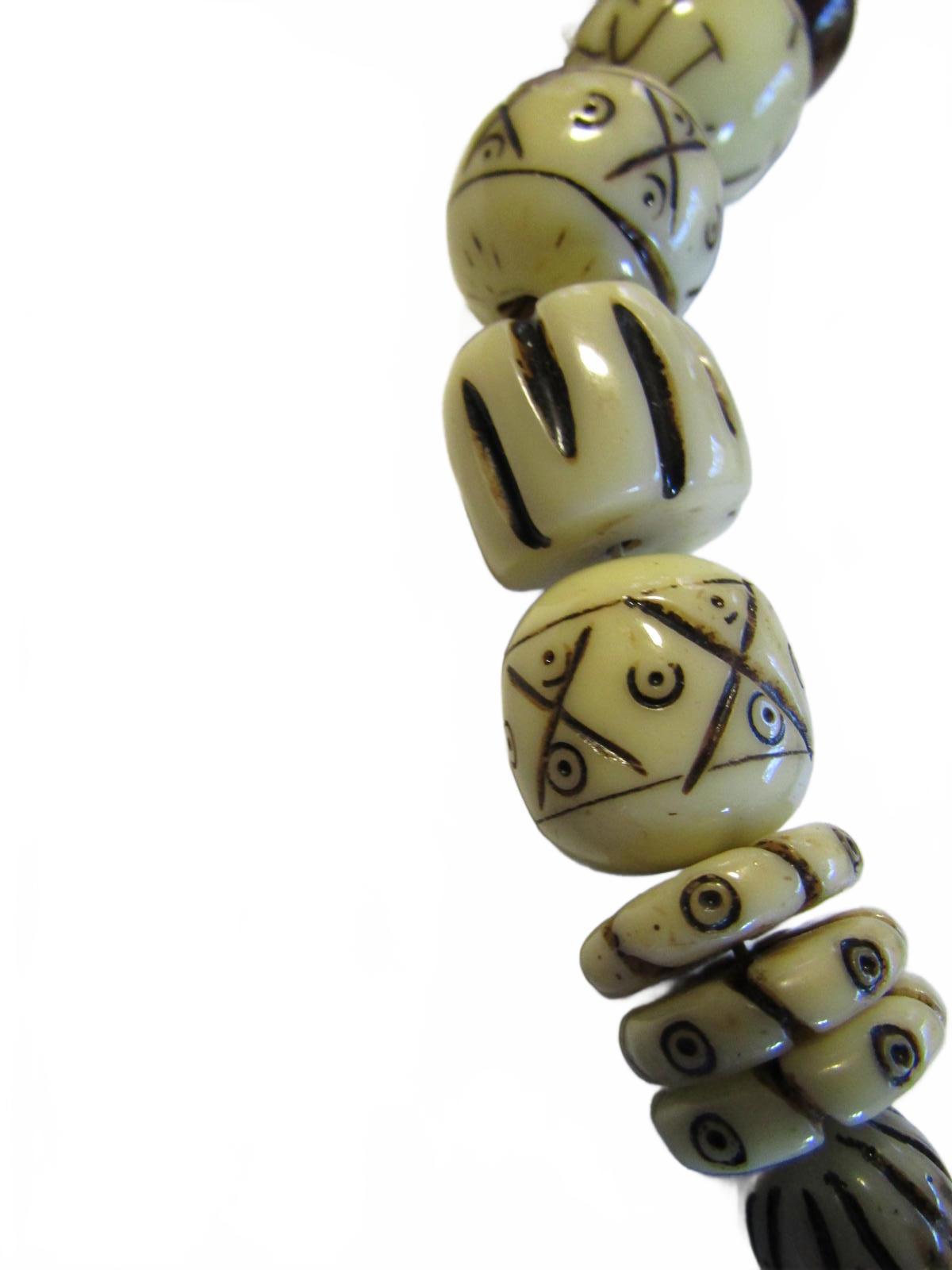 Unique Tribal Beaded Necklace w/ Intricate Pendant Carved Bone Tiger eye Beads