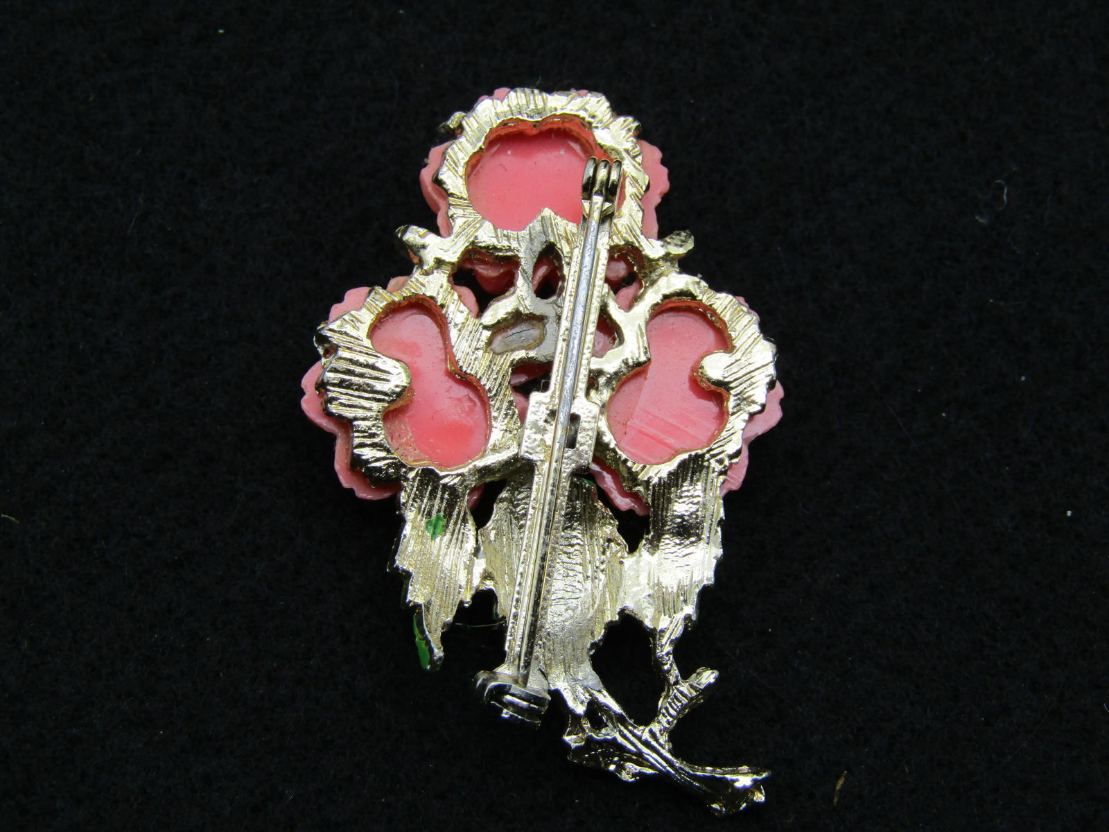 Vintage Coral Catalin Bakelite Carved Rose Brooch Floral Brooch Pin FREE SHIP
