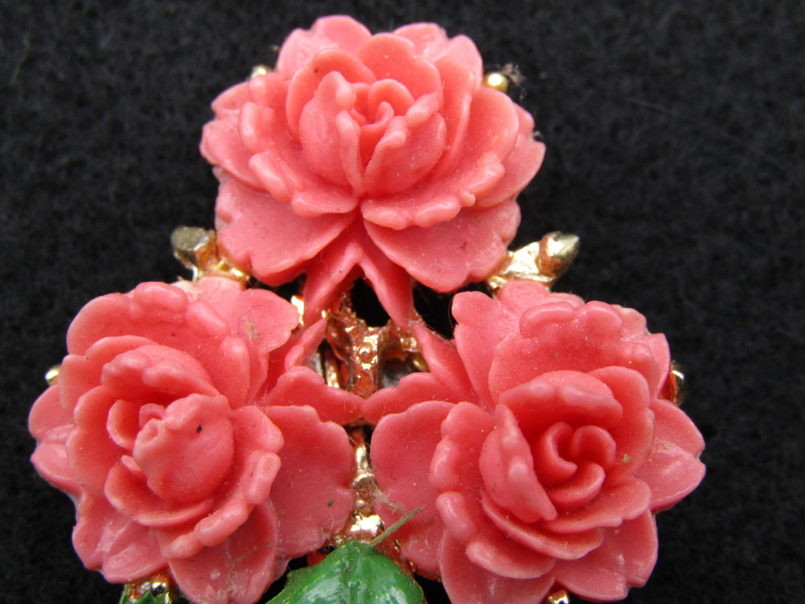 Vintage Coral Catalin Bakelite Carved Rose Brooch Floral Brooch Pin FREE SHIP
