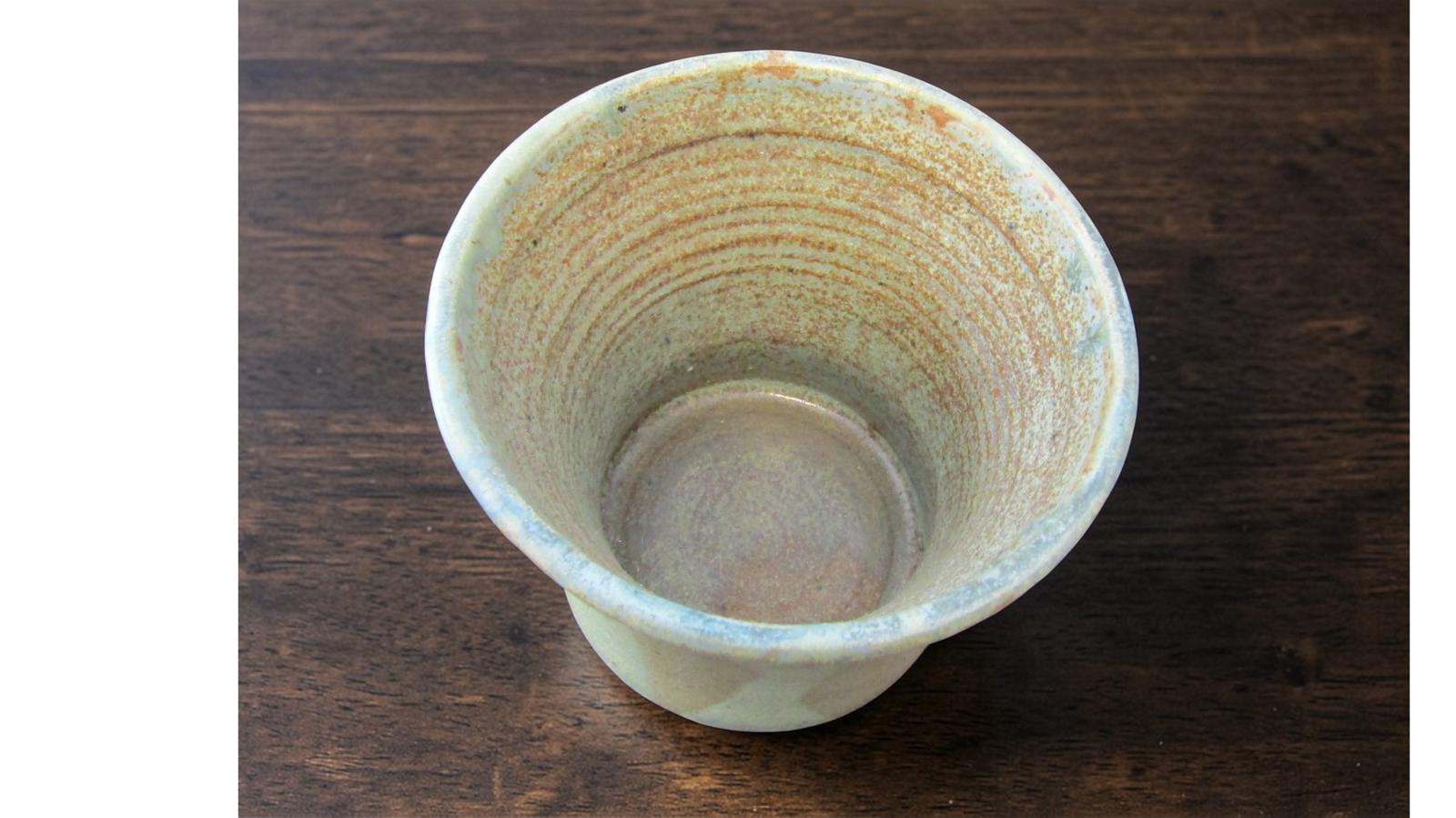 Handmade Studio Art Pottery Planter Rustic Sage Green Tan Signed 4 7/8" Wide