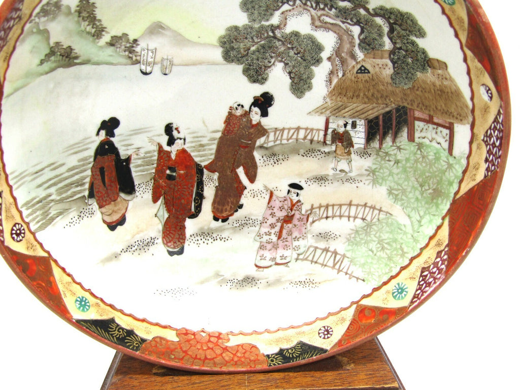 Antique Japanese Kutani Bowl Gisha Butterflies Fans Marked Meiji Period 19th C