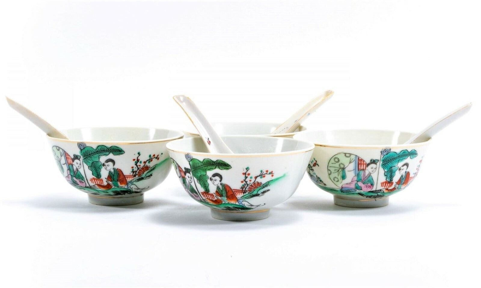 Chinese Famille Rose Bowls and Spoons, Signed, Early 20th Century