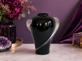 1930s Art Deco Black Amethyst Glass Handled Urn Vase Clear Applied Handles 8"