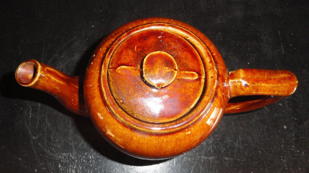 Antique Teapot Brown Glaze Molasses Glazed Teapot Impressed with S  MINT