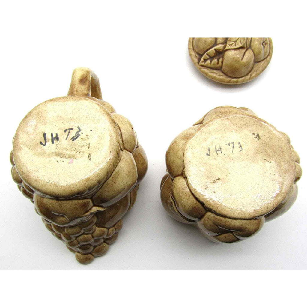 Fun Studio Ceramics Creamer and Sugar Fruit Design Marked JH '73
