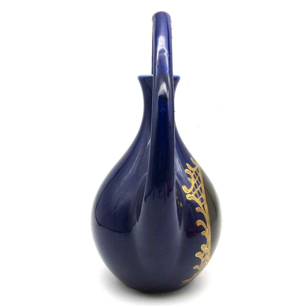 Continental Antique Portrait Vase Porcelain Male Card Player Cobalt Gold Gilt