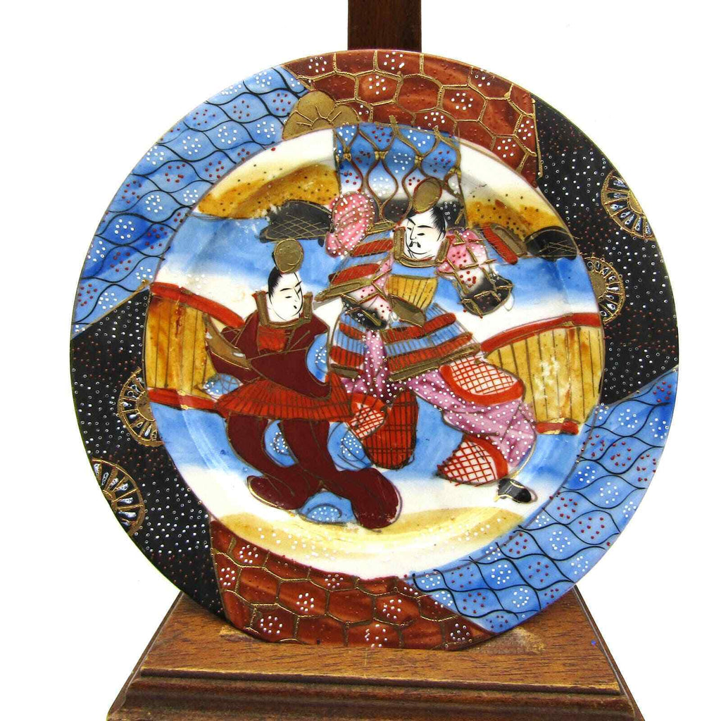 Satsuma Moriage Dessert Plates Samurai Hand Painted Raised Design Marked (4)