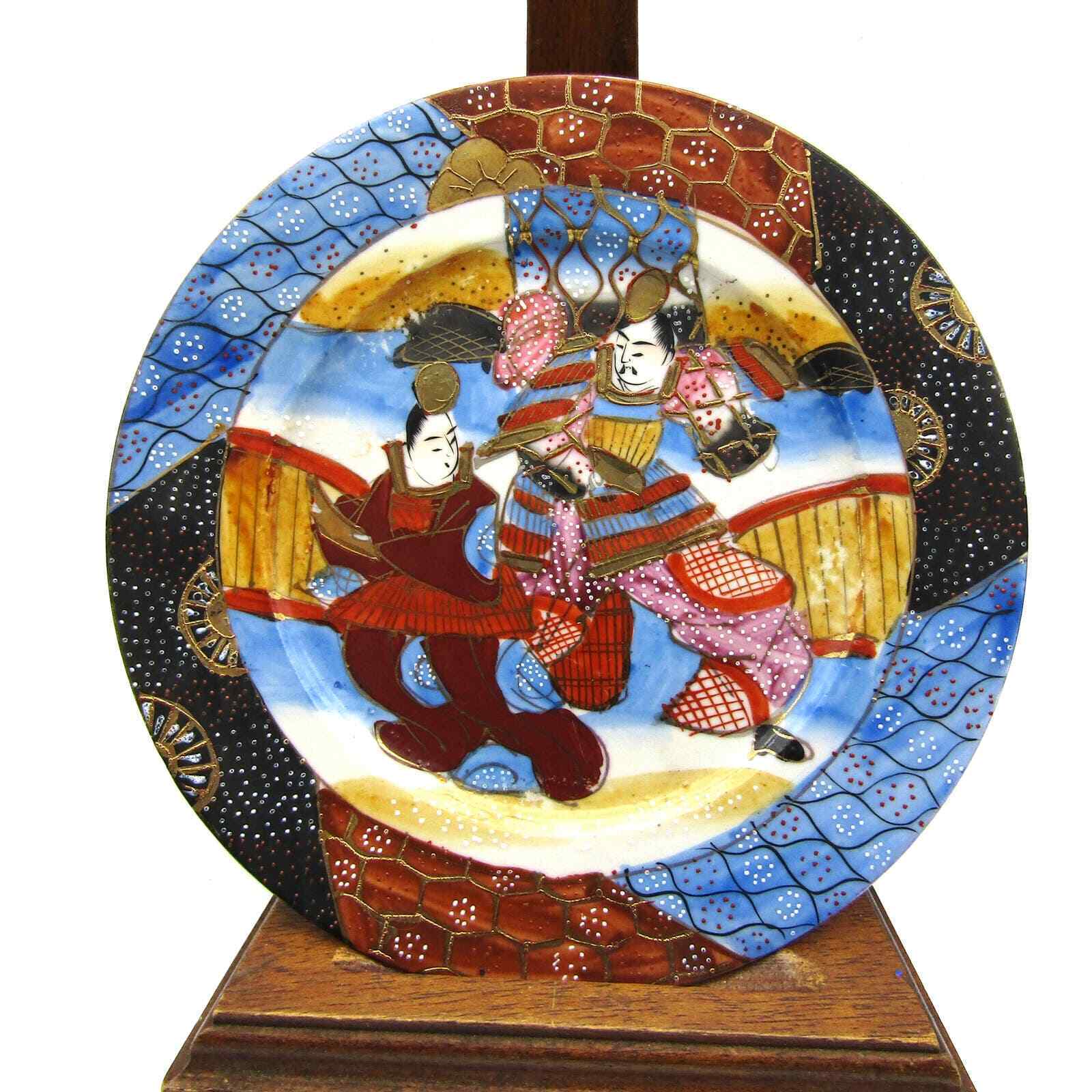 Satsuma Moriage Dessert Plates Samurai Hand Painted Raised Design Marked (4)