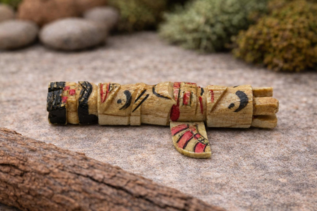 Vintage Alaskan / Pacific Northwest Hand-Carved Bone Totem Pole Pendant