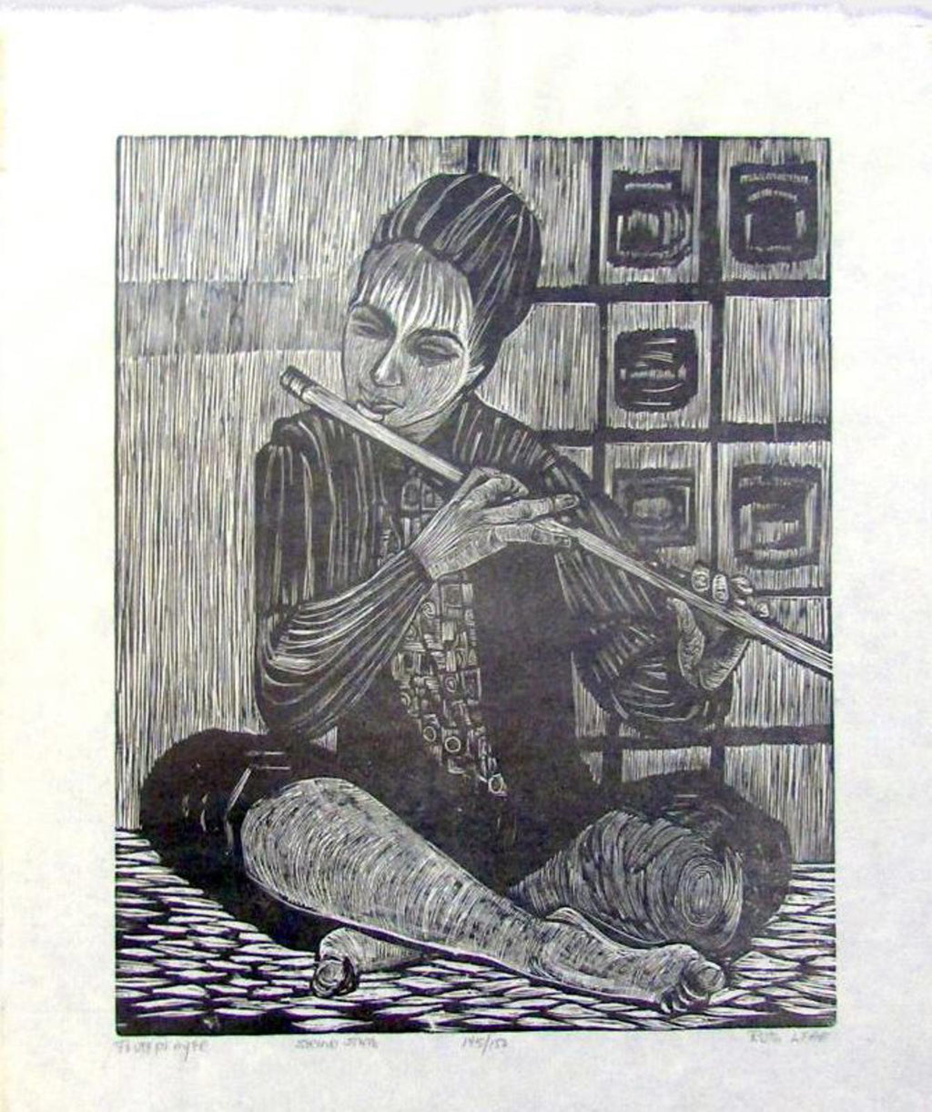 Ruth Leaf "Flute Player" Signed Woodcut Print 2nd State 145/150 Mid Century Art