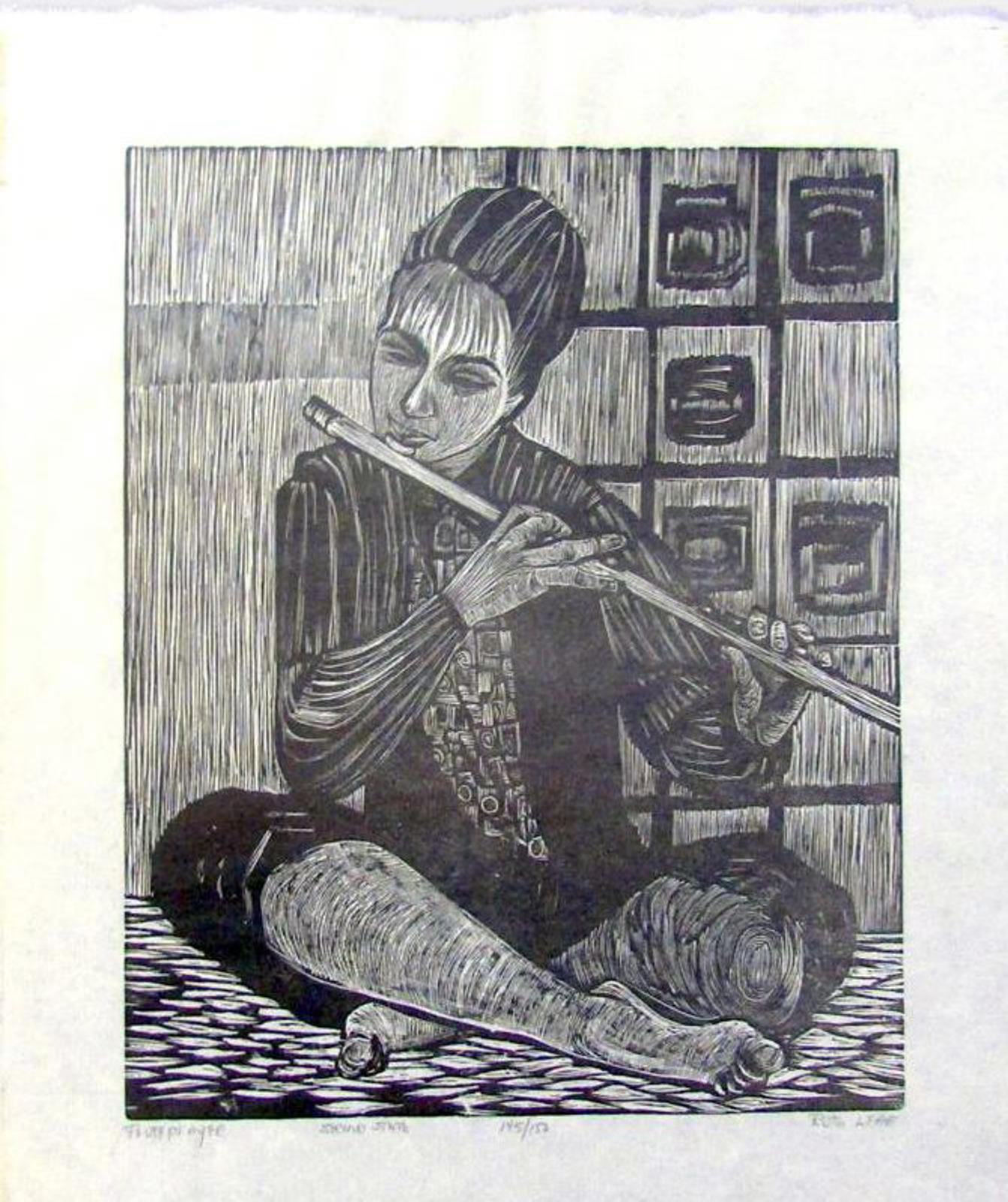 Ruth Leaf "Flute Player" Signed Woodcut Print 2nd State 145/150 Mid Century Art