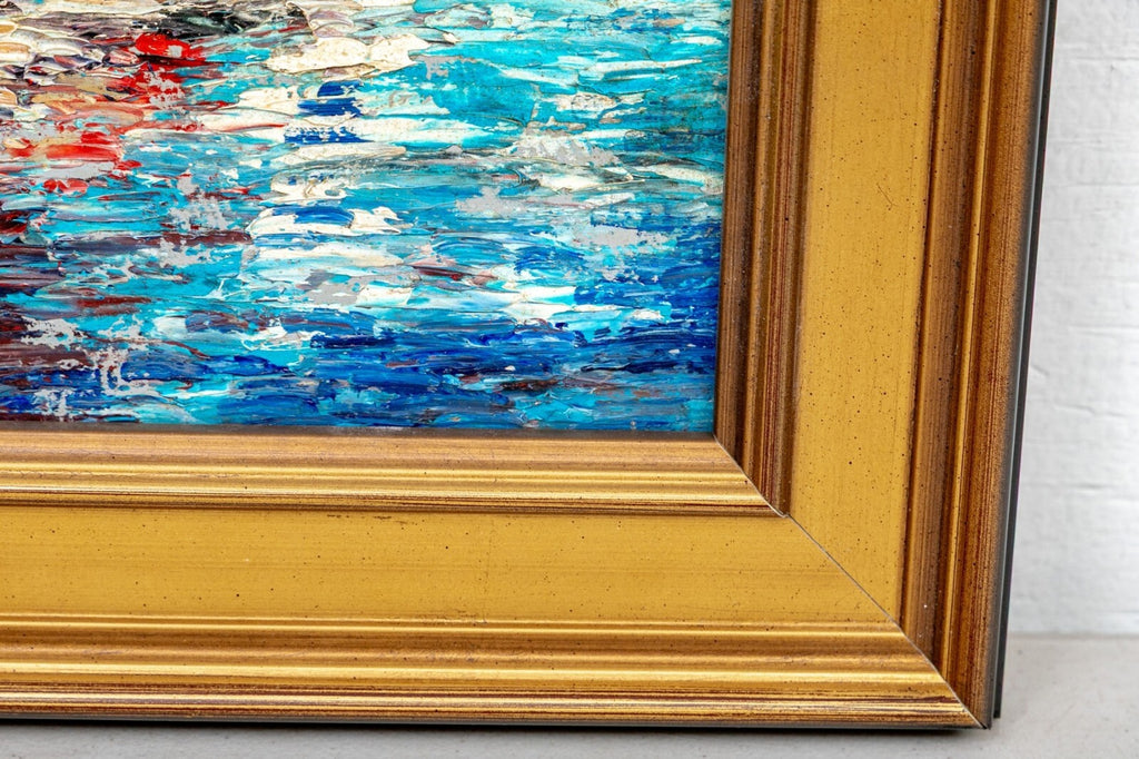 Vintage Mid-Century Modern Nautical Sailboat Impasto Painting