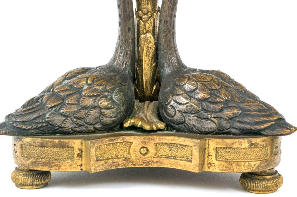 William IV Gilt Ormolu & Bronze Swan Candlesticks After William Bateman II