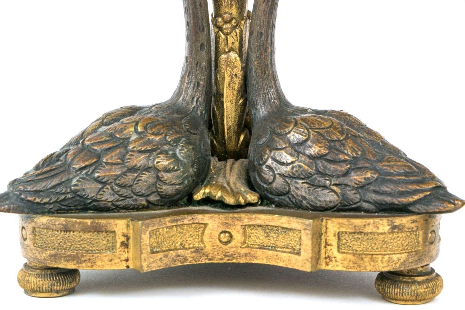 William IV Gilt Ormolu & Bronze Swan Candlesticks After William Bateman II