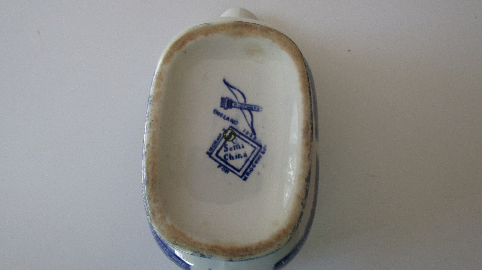 Antique Ridgway Blue Willow Gravy Boat 1832 Bow & Quiver Stamp England