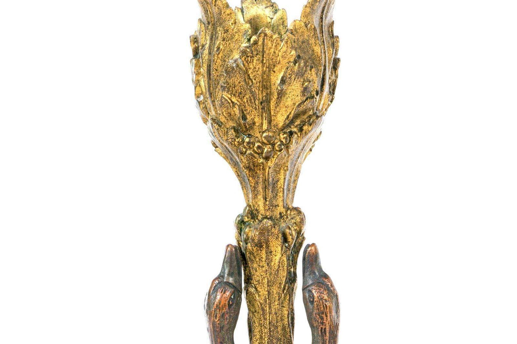 William IV Gilt Ormolu & Bronze Swan Candlesticks After William Bateman II