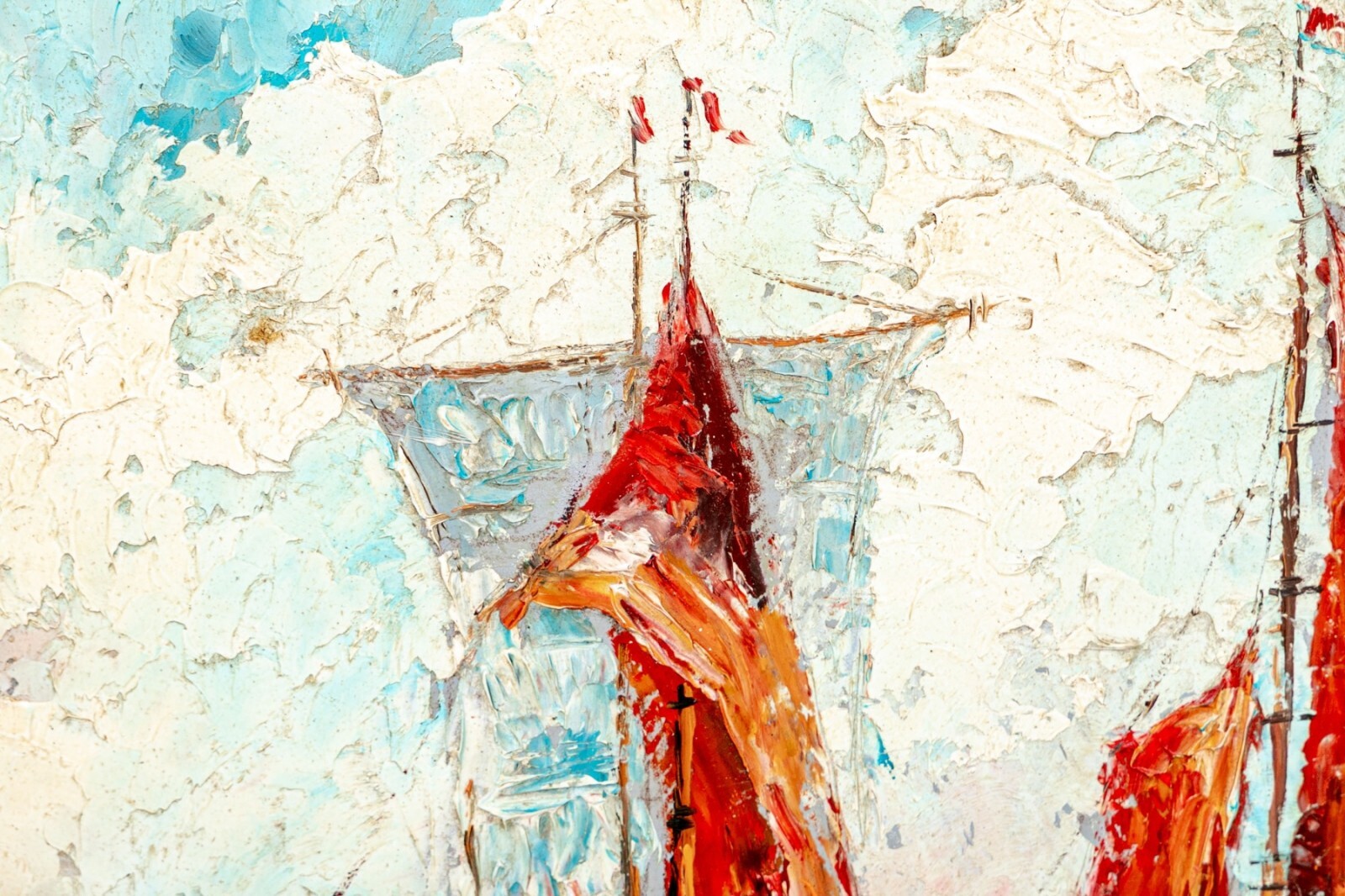 Vintage Mid-Century Modern Nautical Sailboat Impasto Painting