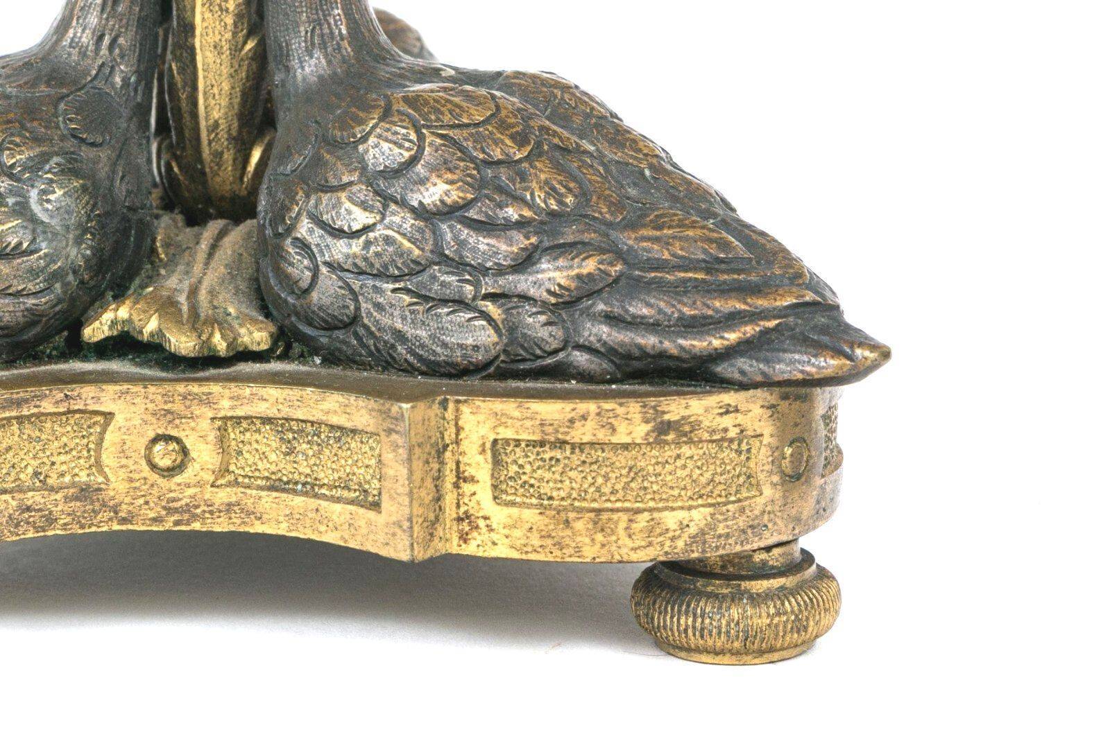 William IV Gilt Ormolu & Bronze Swan Candlesticks After William Bateman II