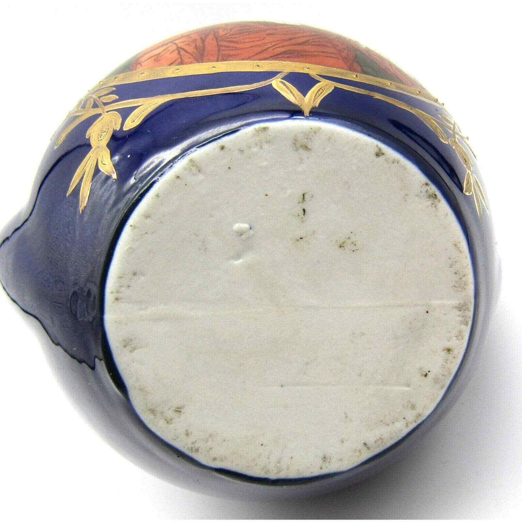 Continental Antique Portrait Vase Porcelain Male Card Player Cobalt Gold Gilt