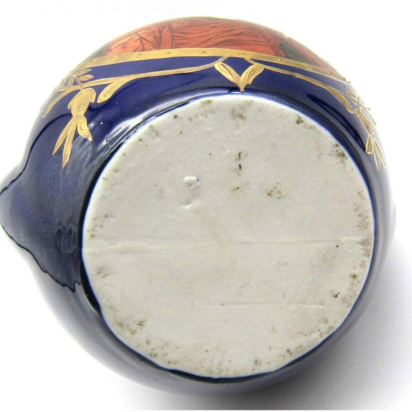 Continental Antique Portrait Vase Porcelain Male Card Player Cobalt Gold Gilt