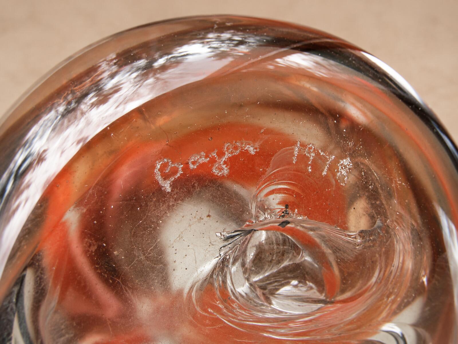 Harry Boyer 1978 Signed Studio Art Glass Pitcher Orange Brown Hand Blown 7 1/8"