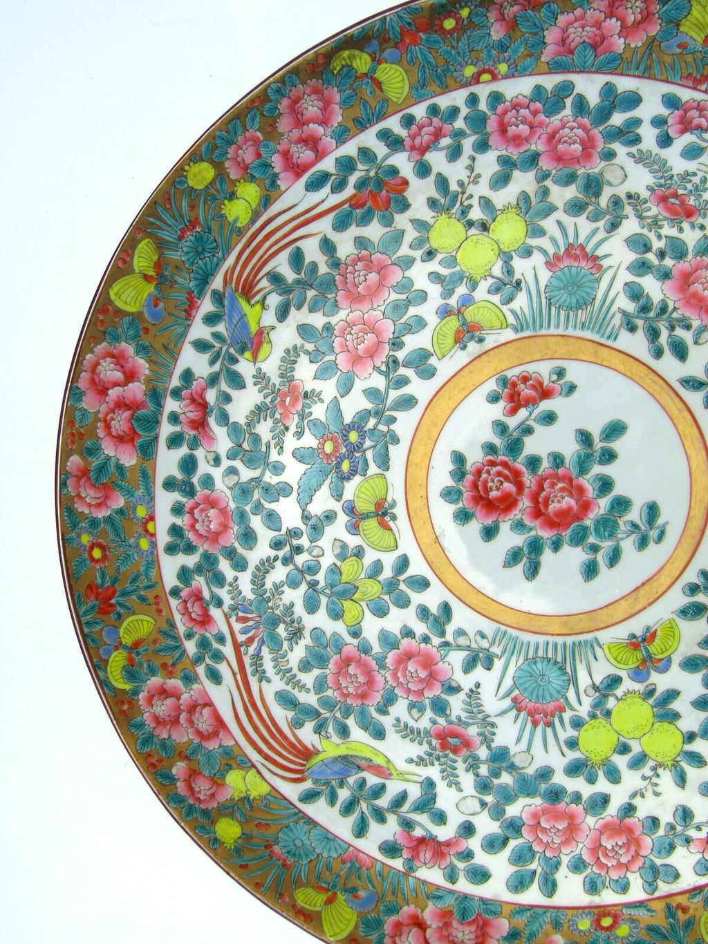 Chinese Qing Dynasty Famille Rose Charger Lotus Butterflies Imperial Mark 18"