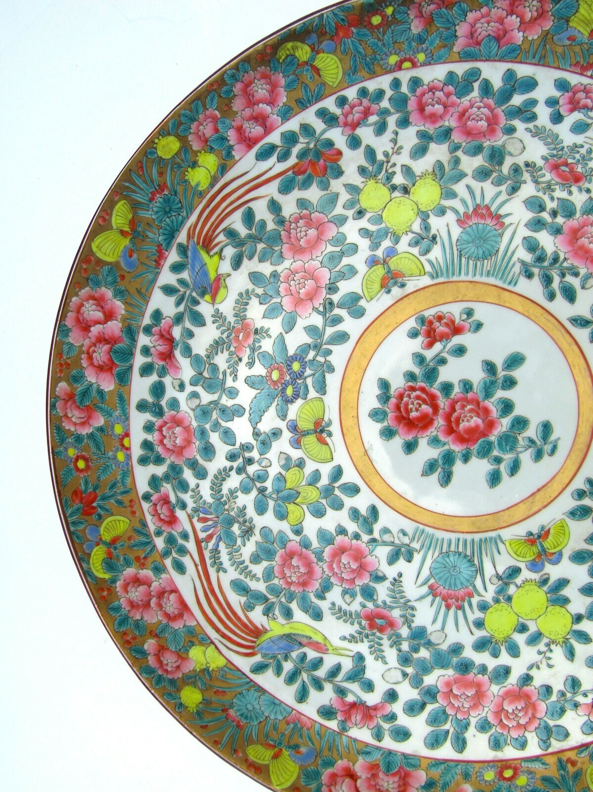 Chinese Qing Dynasty Famille Rose Charger Lotus Butterflies Imperial Mark 18"