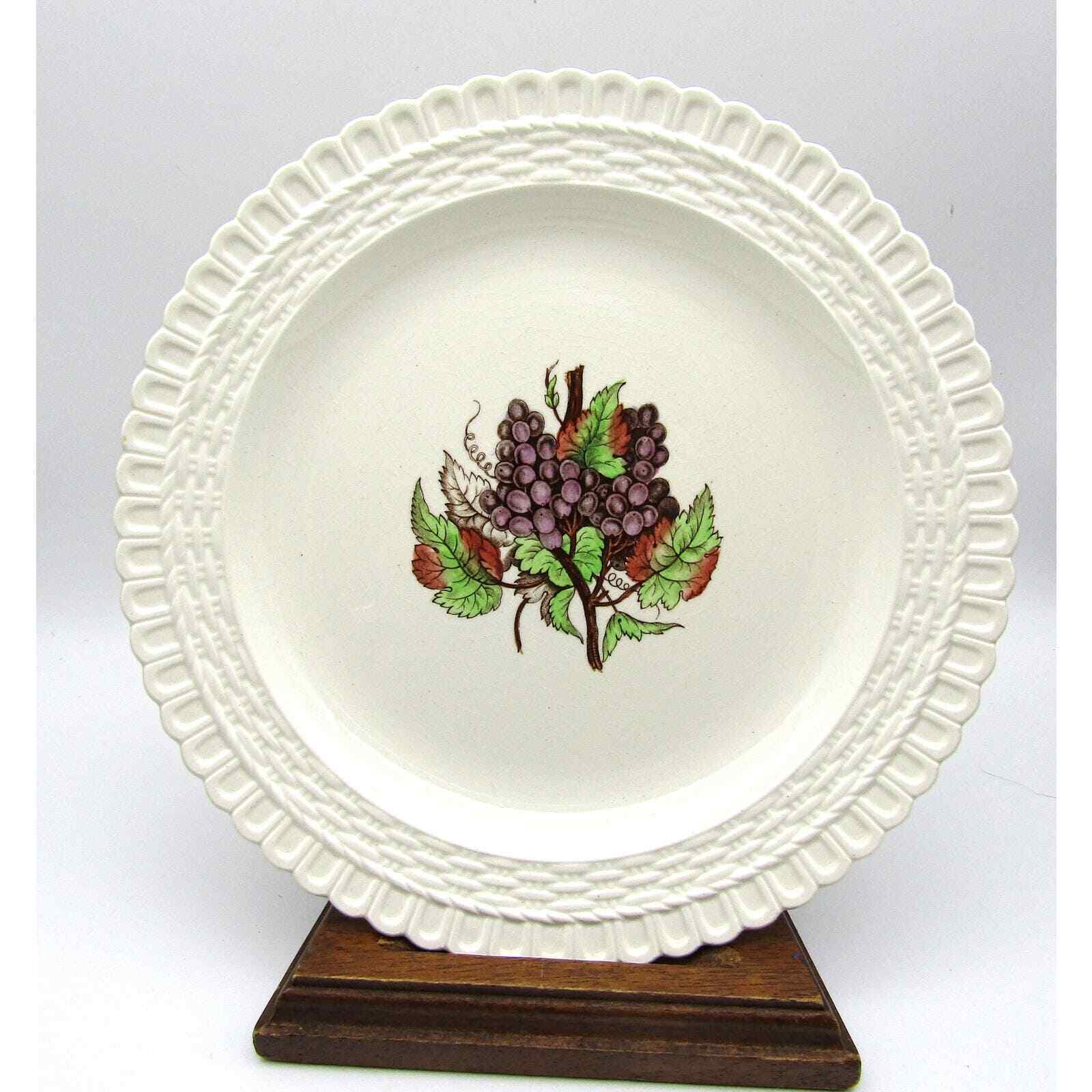 Copeland Spode Plates 9.25" Set of 6 Grape Pattern Basket Weave Edge