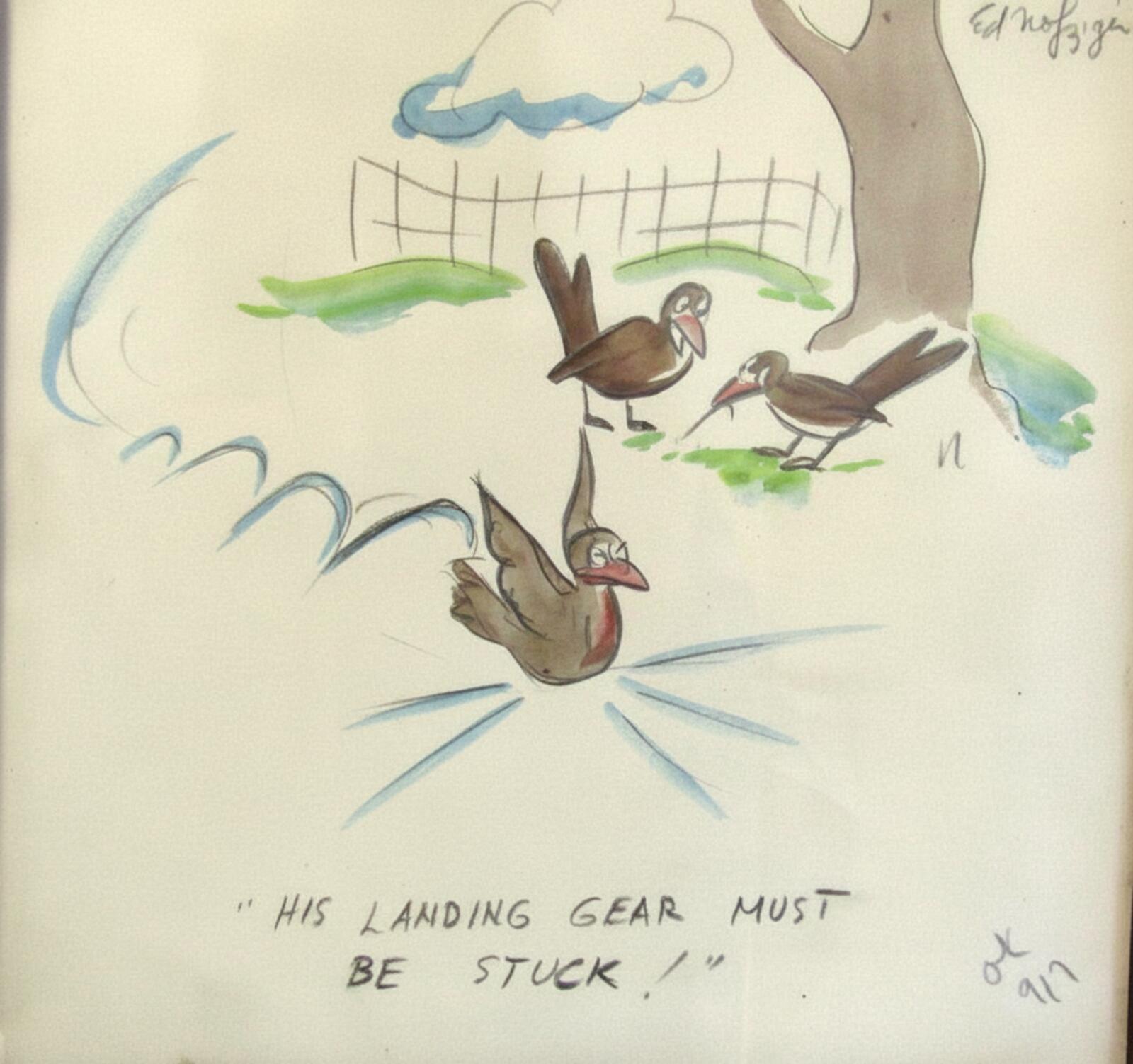 Edward Nofziger Original Watercolor Cartoon  From “Animal Antics” Signed