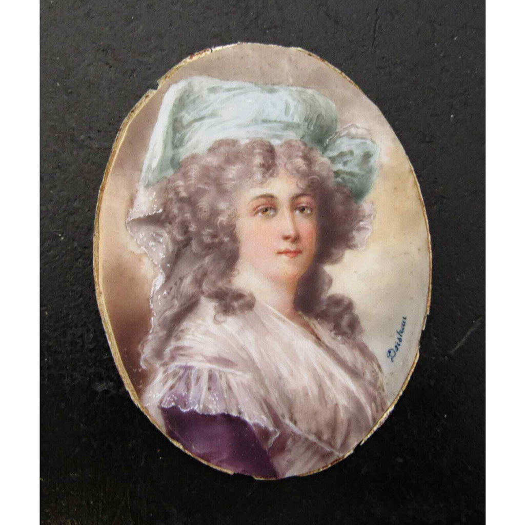 Miniature Portrait of a Woman Hand Painted on Bone Signed Doisteau