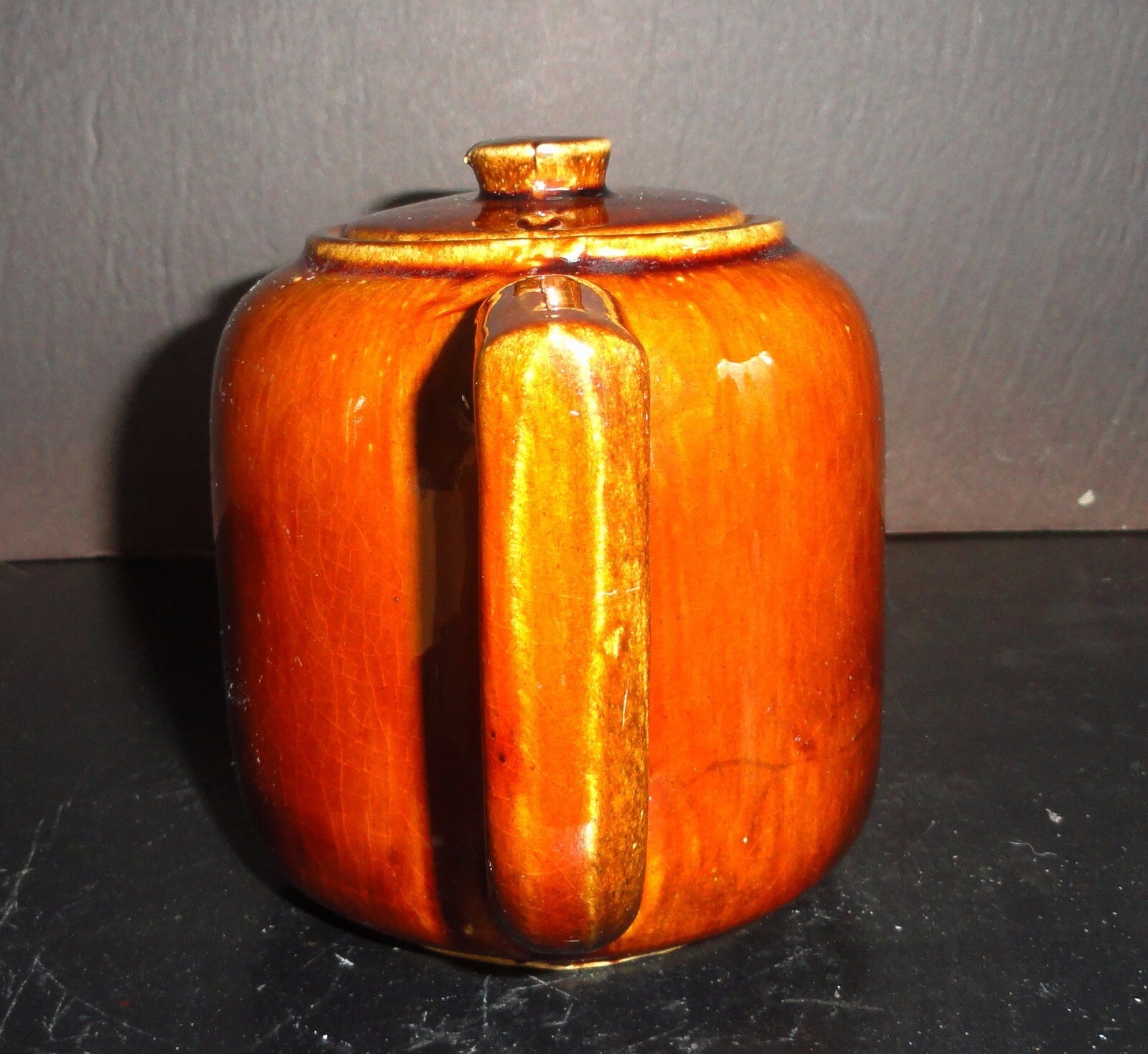 Antique Teapot Brown Glaze Molasses Glazed Teapot Impressed with S  MINT