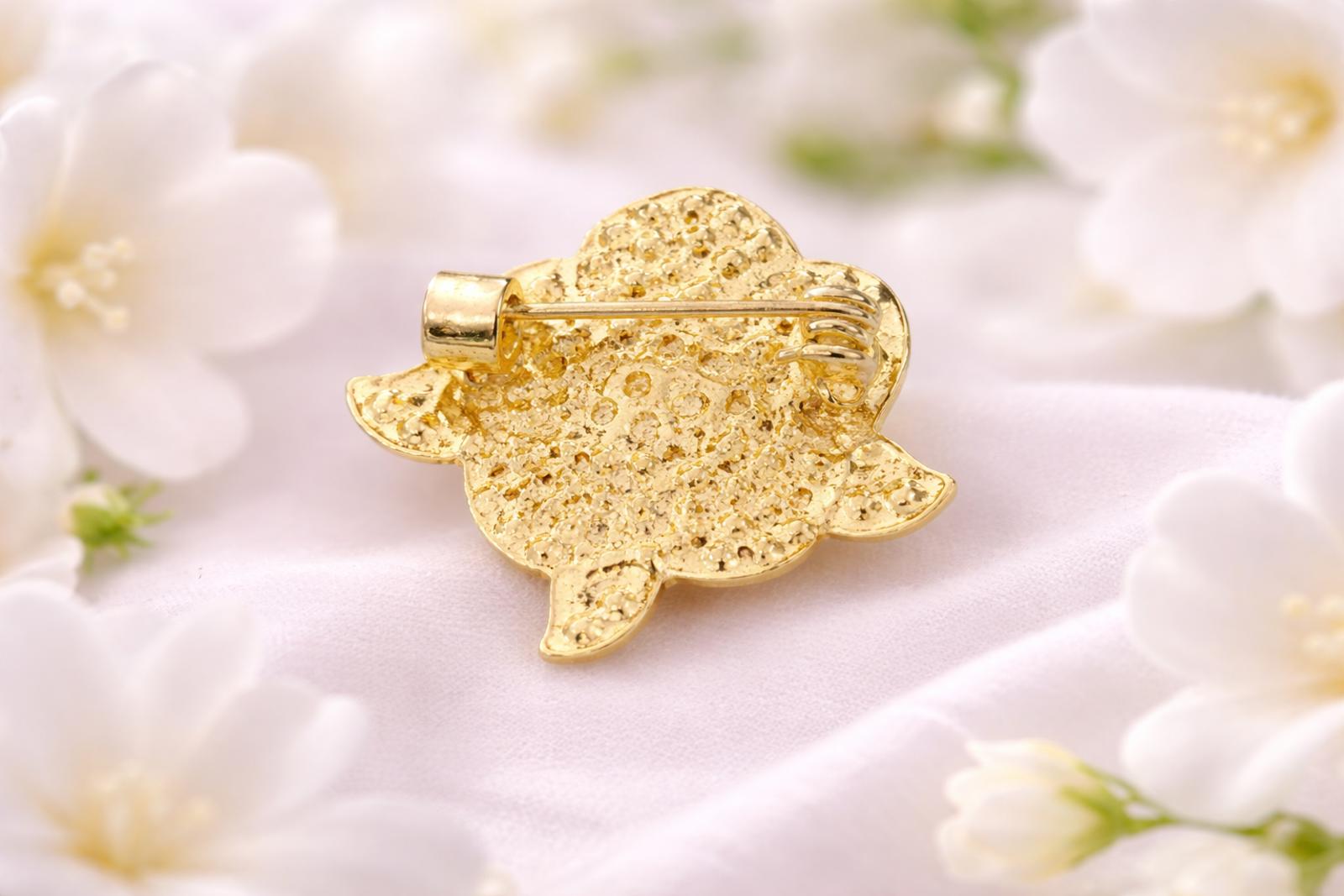Pink Rhinestone Flower Brooch Crystal Floral Pin Gold Tone Sparkly FREE SHIPPING