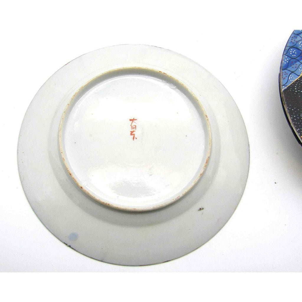 Satsuma Moriage Dessert Plates Samurai Hand Painted Raised Design Marked (4)