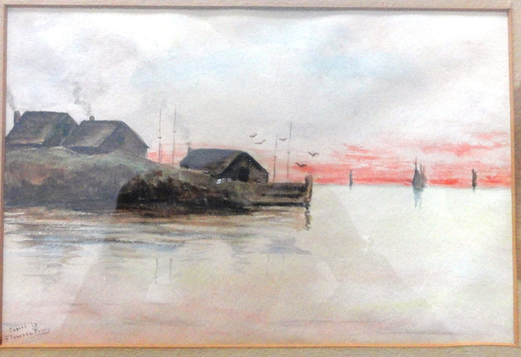 Florence Perry Watercolor New England Shoreline Copy of Original Painting 19th c