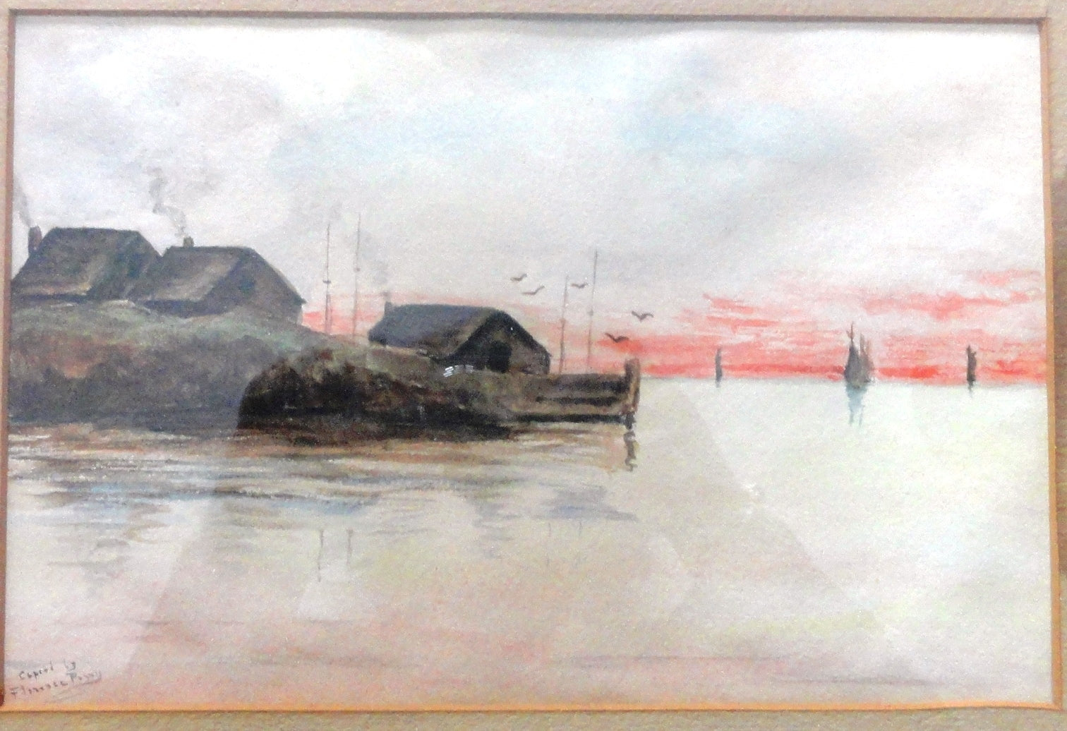 Florence Perry Watercolor New England Shoreline Copy of Original Painting 19th c