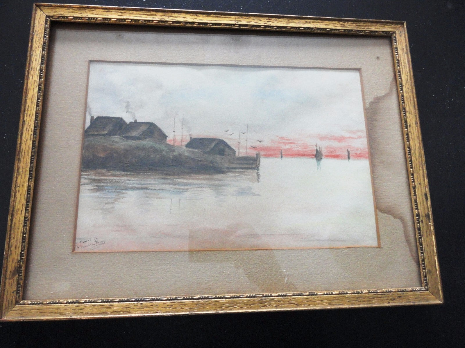 Florence Perry Watercolor New England Shoreline Copy of Original Painting 19th c