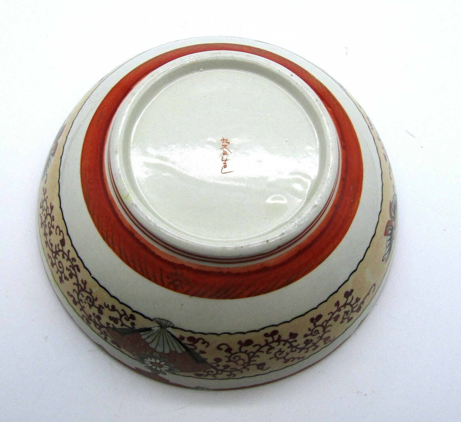 Antique Japanese Kutani Bowl Gisha Butterflies Fans Marked Meiji Period 19th C