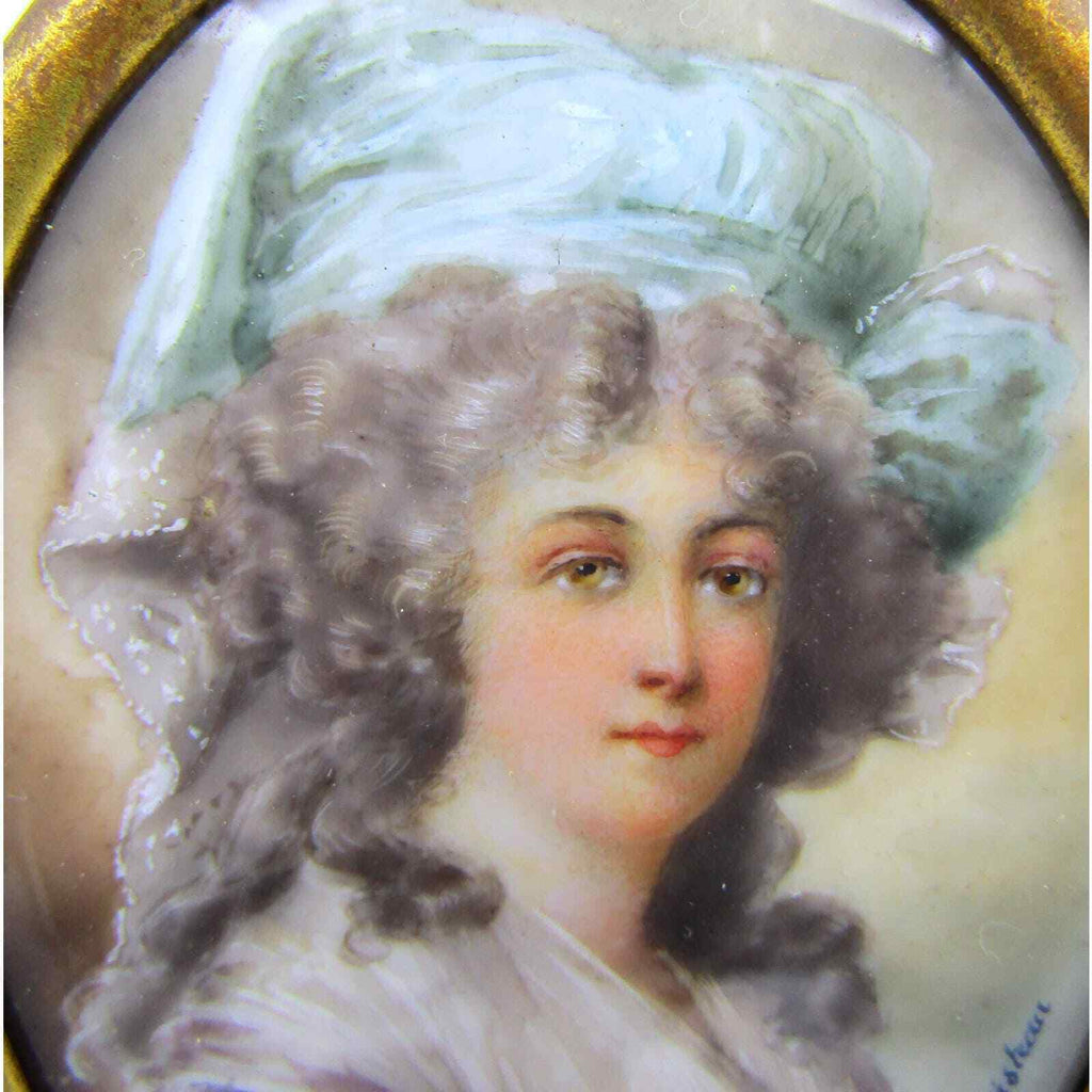 Miniature Portrait of a Woman Hand Painted on Bone Signed Doisteau
