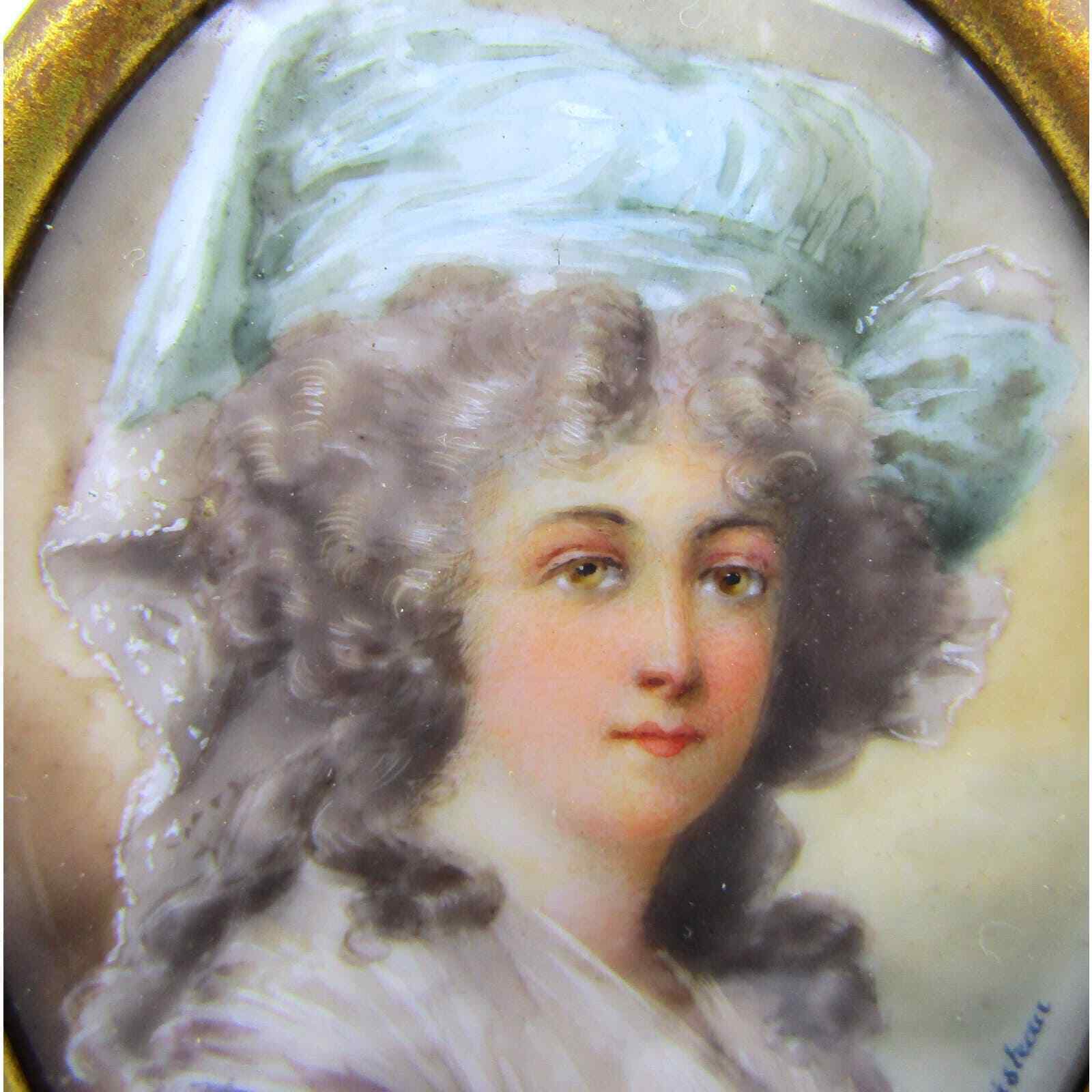 Miniature Portrait of a Woman Hand Painted on Bone Signed Doisteau