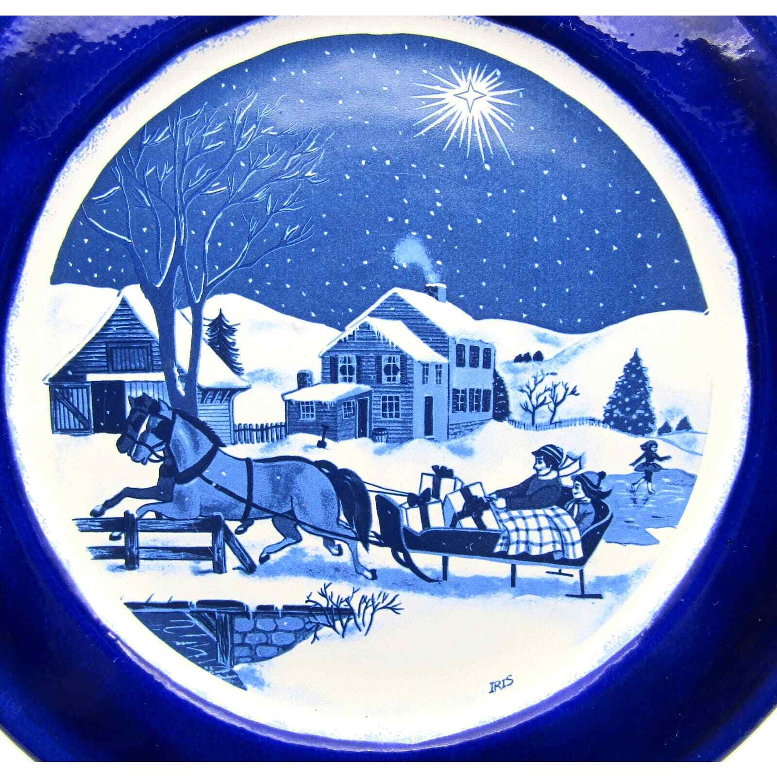 1980 Christmas Plate Wall Hanging Plate Hand Painted by Iris