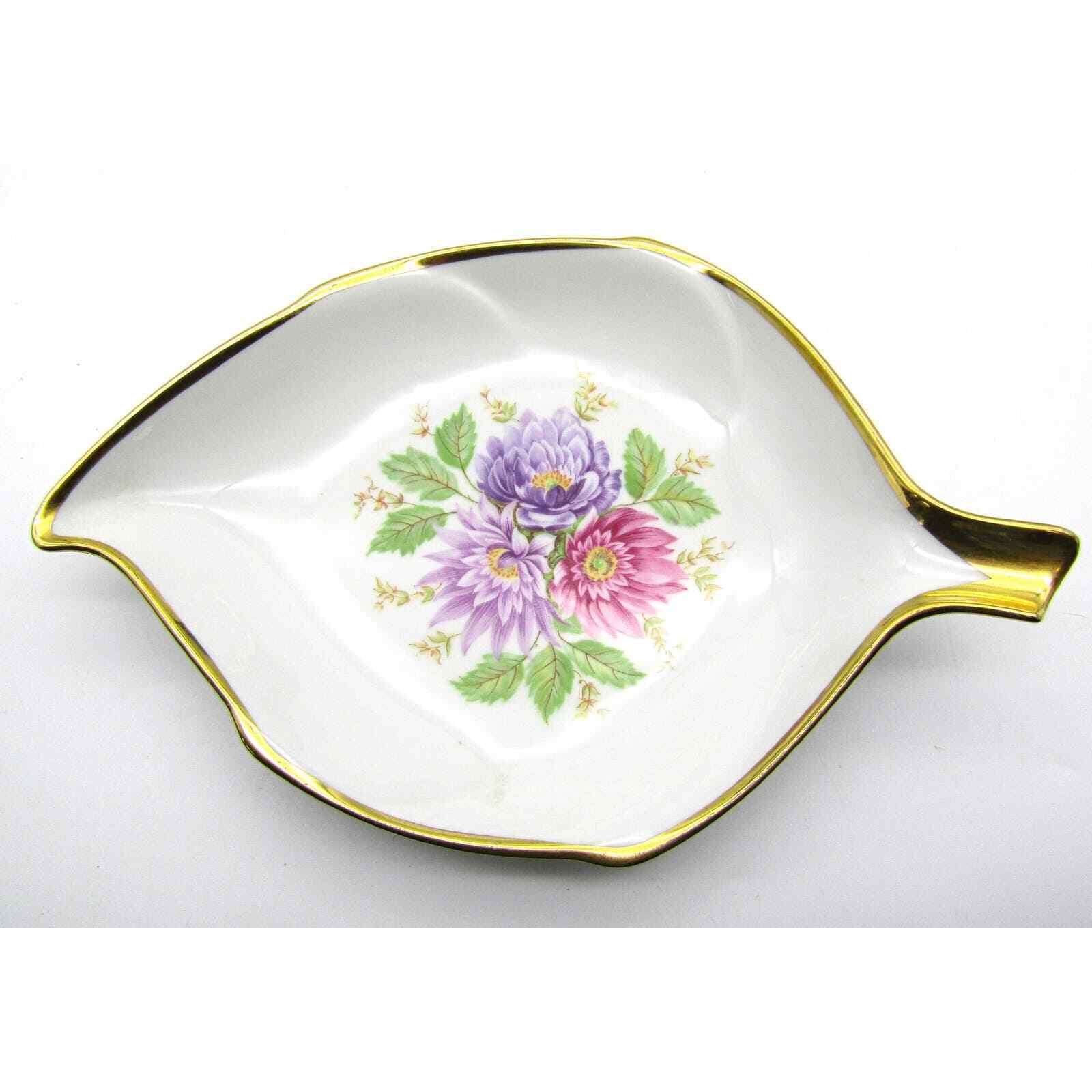 Alka Kunst Leaf Shaped Dish Bavaria Western Germany Dresden Hand Painted Flowers