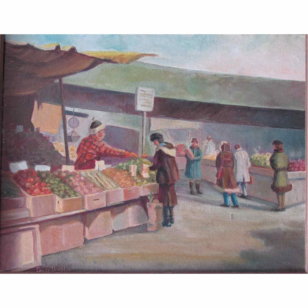 Louis Demeter Plein Air Painting of a Outdoor Market Mid Century