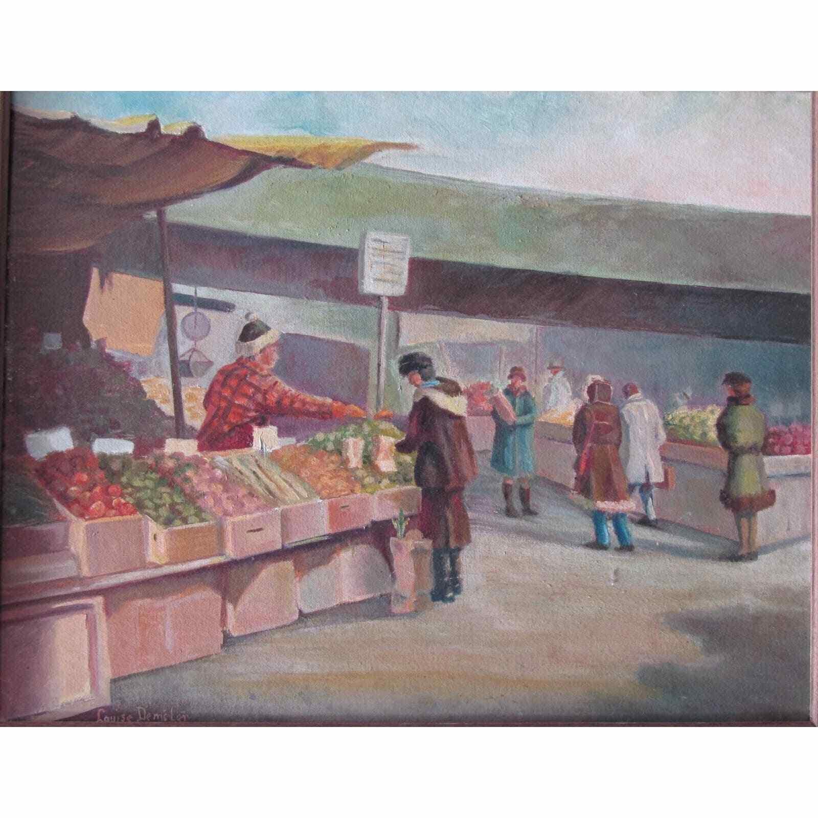 Louis Demeter Plein Air Painting of a Outdoor Market Mid Century