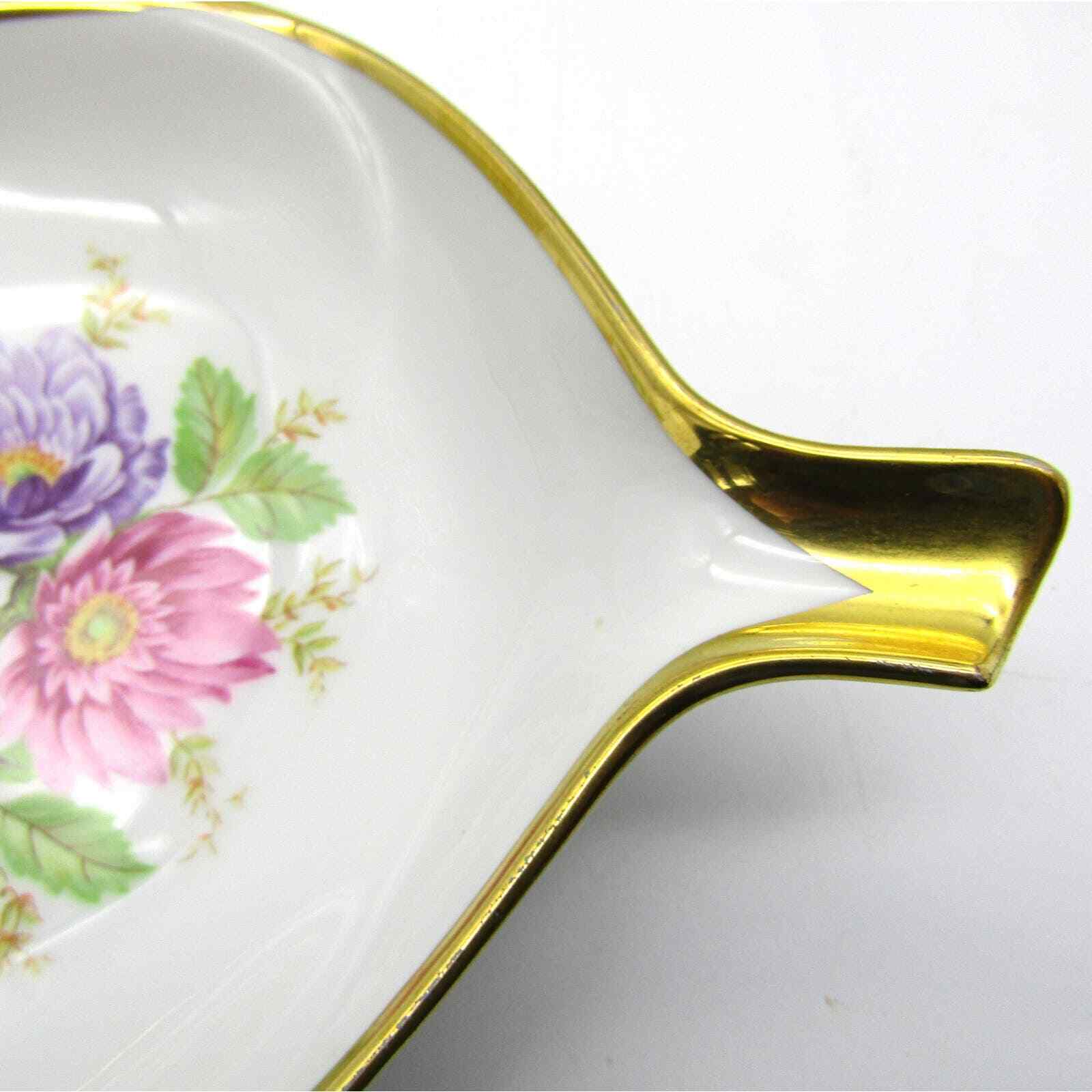 Alka Kunst Leaf Shaped Dish Bavaria Western Germany Dresden Hand Painted Flowers