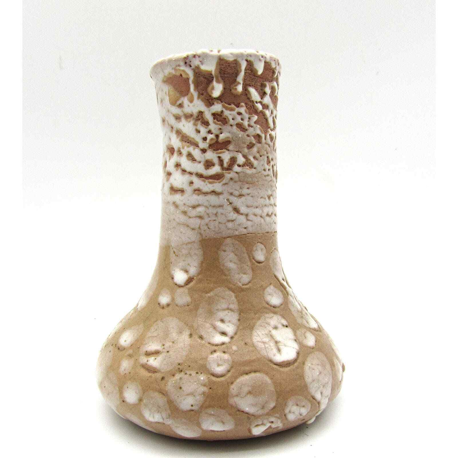 Studio Pottery Vase with Icing Glaze Marked on Bottom
